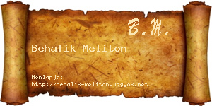 Behalik Meliton névjegykártya